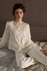 White Ribbon Petit Lace Pajama Set