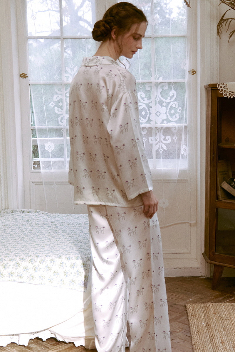 Long Sleeve Poodle Silk Pajama Set