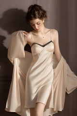 Classic Midnight Lace Bustier Slip & Robe