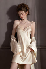 Champagne Backless Silk Slip & Robe set