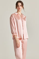 Tie-Neck Silk Pajama Set