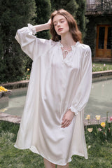 White Bohemian Smocked Silk Nightdress