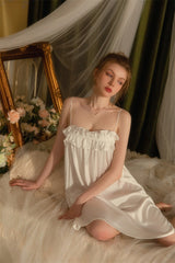 White Double Ruffle Silk Nightdress
