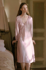 Ribbon-Tie Silk Puff Sleeve Sleep Dress