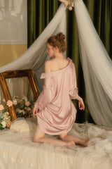 Pink Ribbon Cuff Silk Lace Sleep Shirt