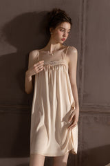 Champagne Petit Ribbon Shirring Silk Mini Slip