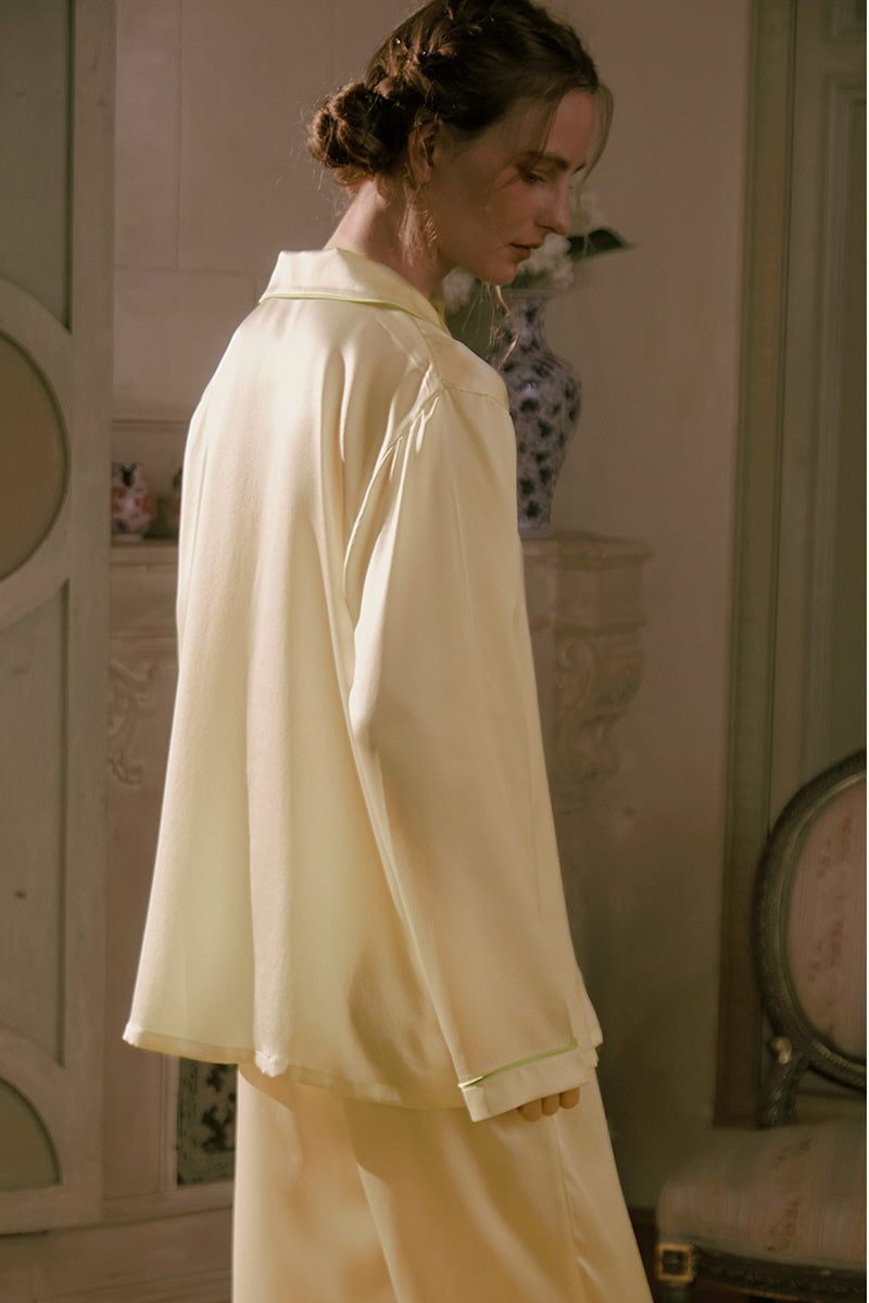 Yellow Tailored Edge Silk Pajamas