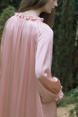 Pink Shirred Neck Silk Maxi Sleep Dress