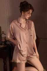 Pink Vintage Shell Lace Silk Set