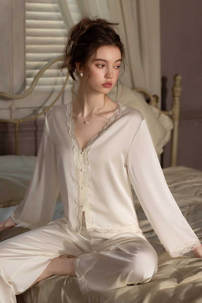 Classic Romantic Lace Silk Pajama Set