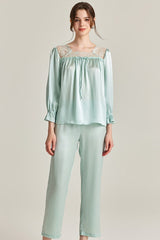 Lace-Shoulder Silk Pajama Set