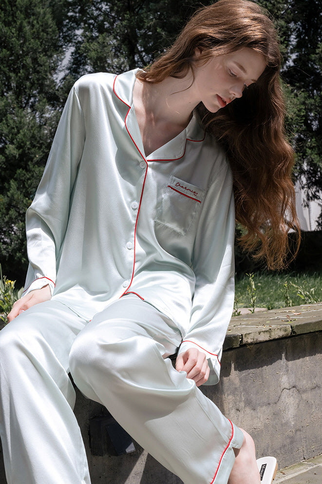 Long Sleeve Scarlet Edge Silk Pajama Set