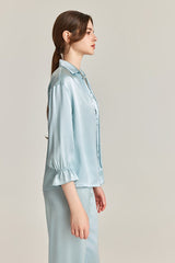 Tie-Neck Silk Pajama Set