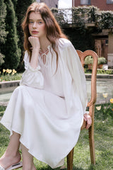 White Bohemian Smocked Silk Nightdress