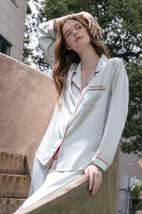 Long Sleeve Scarlet Edge Silk Pajama Set