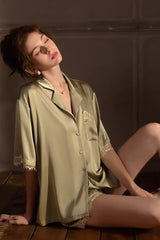 Olive Vintage Shell Lace Silk Set