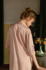 Pink Ribbon Cuff Silk Lace Sleep Shirt