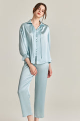 Tie-Neck Silk Pajama Set