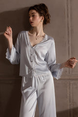 Blue Romantic Lace Silk Pajama Set