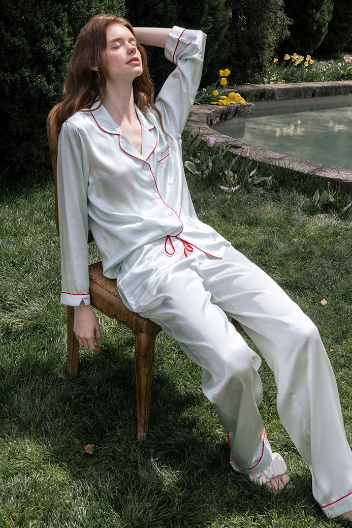 Long Sleeve Scarlet Edge Silk Pajama Set