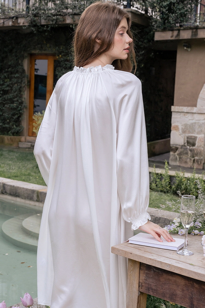 White Bohemian Smocked Silk Nightdress