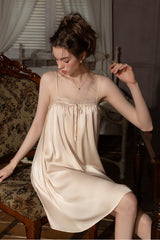 Champagne Petit Ribbon Shirring Silk Mini Slip