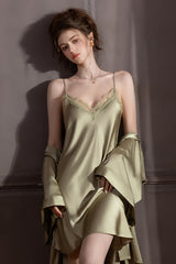 Olive Backless Silk Slip & Robe set