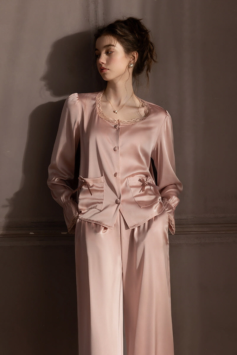 Pink Ribbon Petit Lace Pajama Set