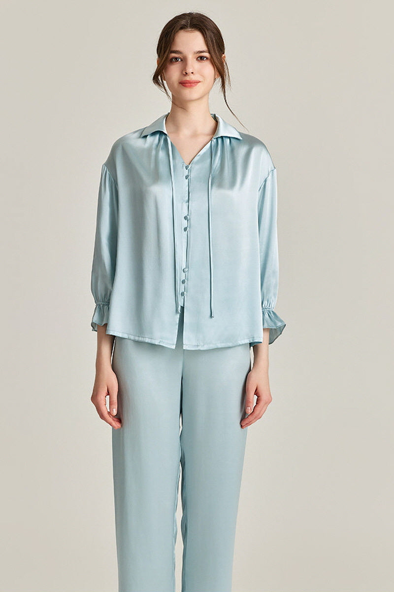 Tie-Neck Silk Pajama Set
