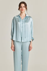 Tie-Neck Silk Pajama Set