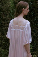 Pink Silk Puff Sleeve Lace Sleep Dress