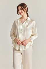 Tie-Neck Silk Pajama Set