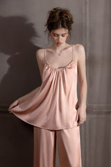 Pink Silk Shirred Camisole & Trousers Set