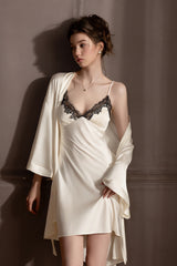 White Midnight Muse Lace Slip & Robe Set