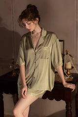 Olive Vintage Shell Lace Silk Set
