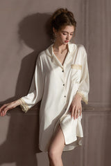 White Elegant Lace-Trimmed Silk Sleep Shirt