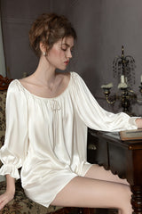 White Off Shoulder Satin Silk Pajama Shorts Set