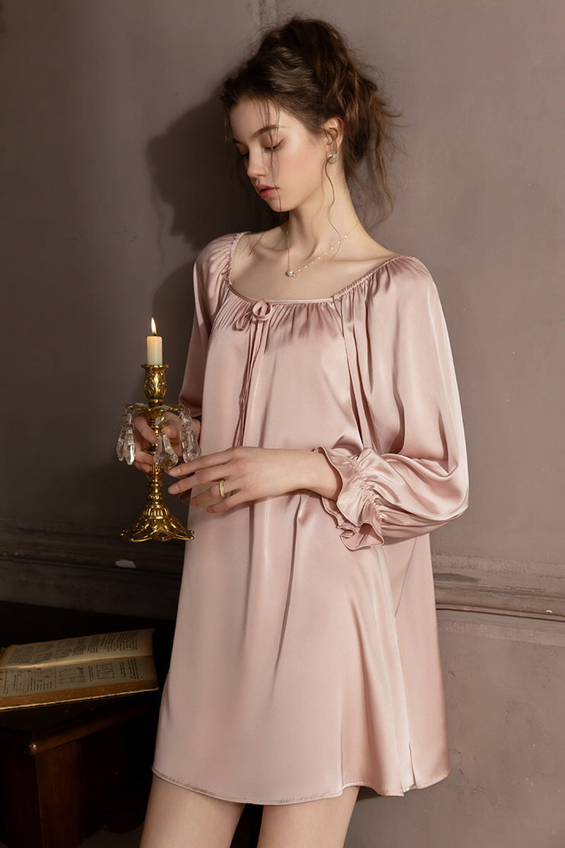 Pink Off-shoulder Silk Nightdress