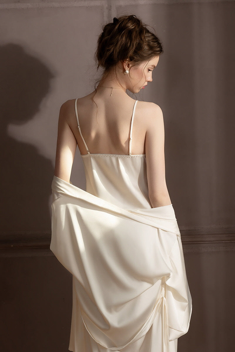 White Midnight Muse Lace Slip & Robe Set