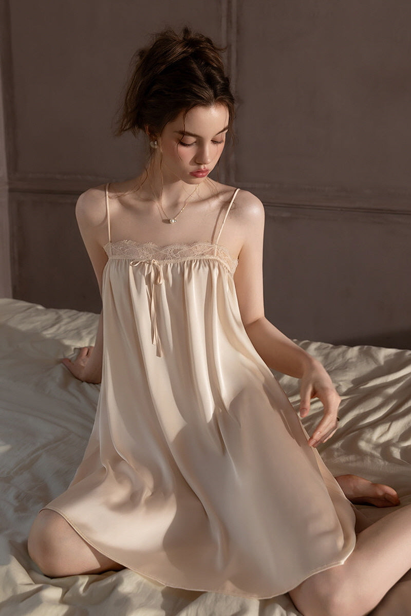 Champagne Petit Ribbon Shirring Silk Mini Slip