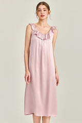 Pink Ruffle Backless Silk Slip Dress
