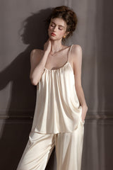 Champagne Silk Shirred Camisole & Trousers Set