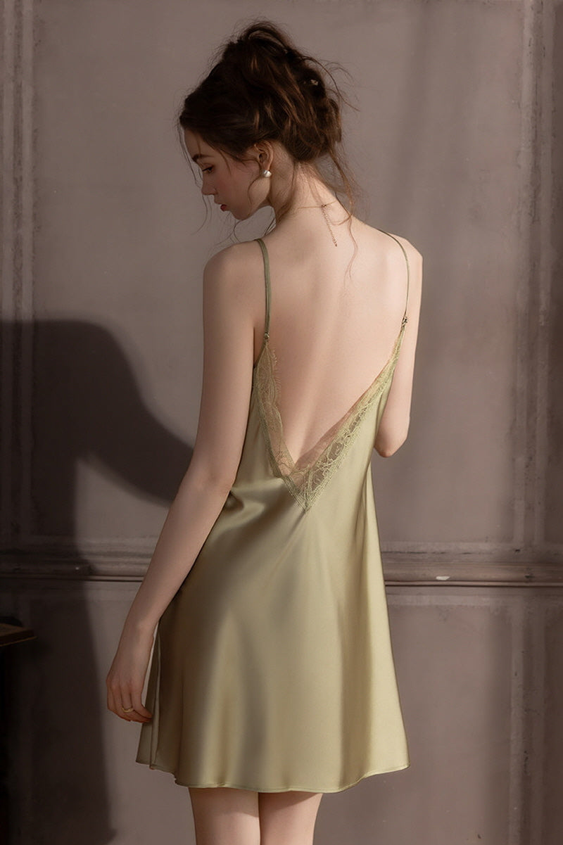 Olive Backless Silk Slip & Robe set
