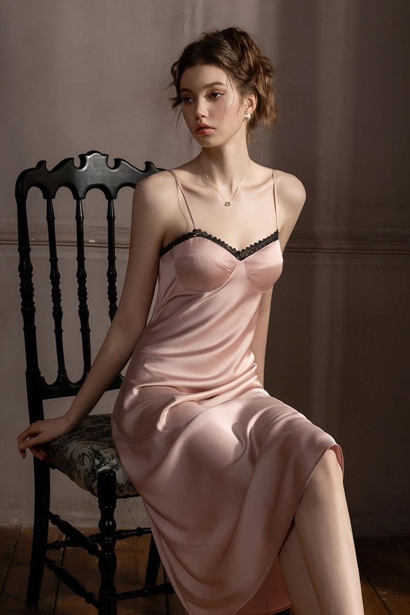Pink Midnight Lace Silk Maxi Slip