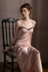 Pink Midnight Lace Silk Maxi Slip