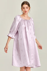 Purple Jacquard Silk Ruffle Nightgown