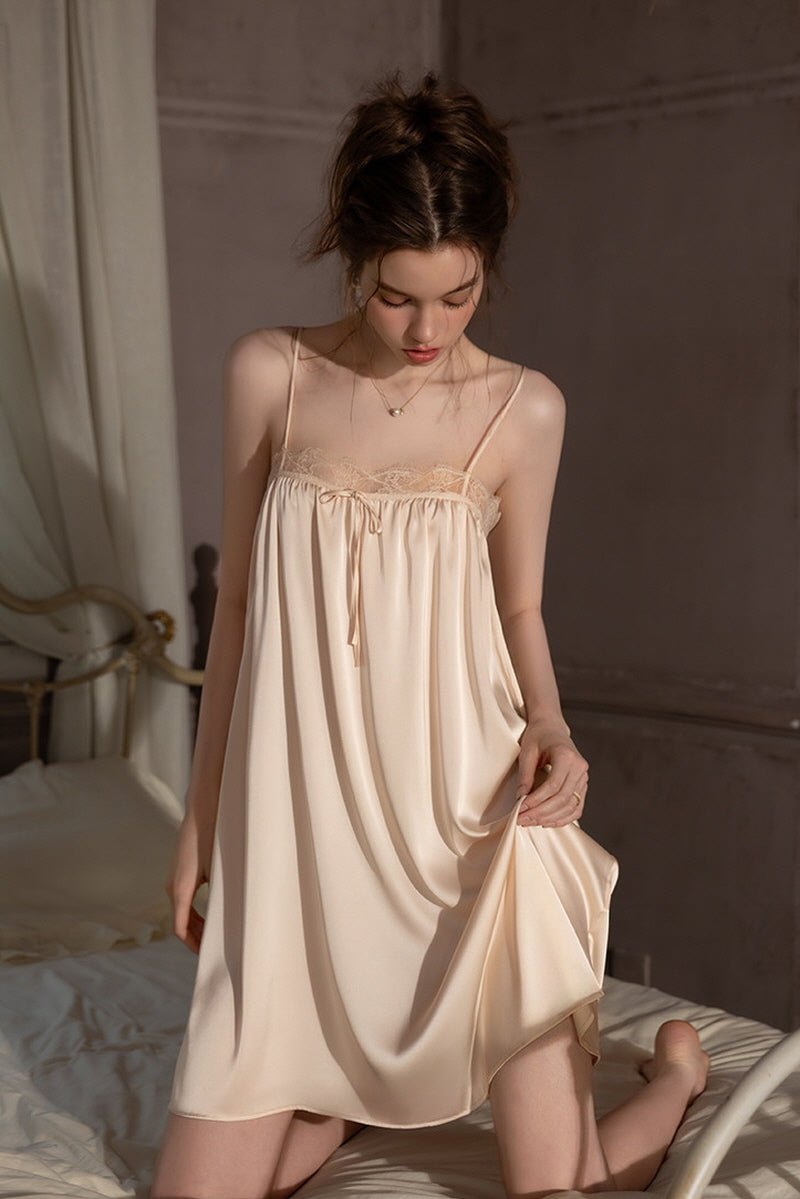 Champagne Petit Ribbon Shirring Silk Mini Slip