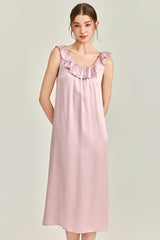 Pink Ruffle Backless Silk Slip Dress