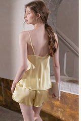Yellow Star Crystal Silk Camisole Set