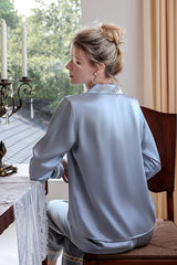 Blue Classic Button Down Silk Pajama Set